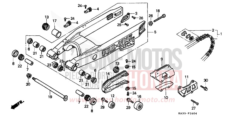 REAR FORK/DRIVE CHAIN (5) for CR125R FIGHTING RED (R134) from 1989