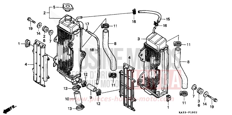RADIATOR (3) for CR125R FIGHTING RED (R134) from 1989