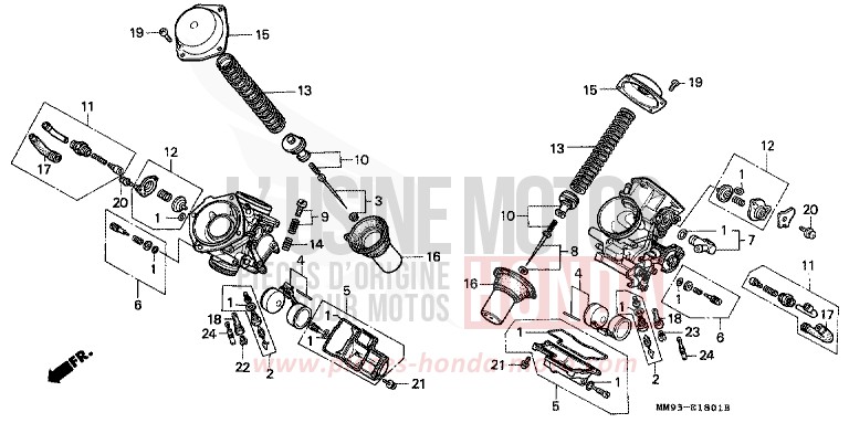 CARBURETOR (COMPONENT PARTS) for TRANSALP GRAND GREEN METALLIC (G137G) from 1991