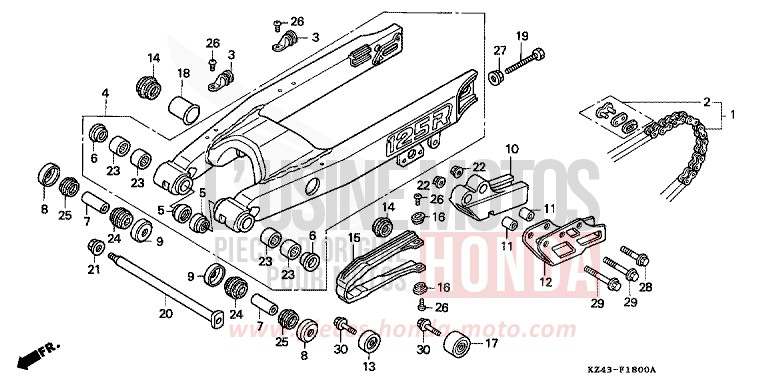 SWINGARM (CR125RL) for CR125R NEUCLEAR RED (R177) from 1990