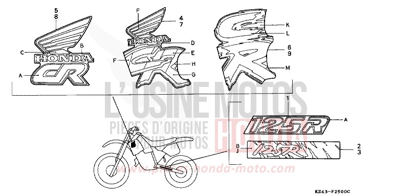 MARK (CR125RL/RM/RN) for CR125R NEUCLEAR RED (R177) from 1990
