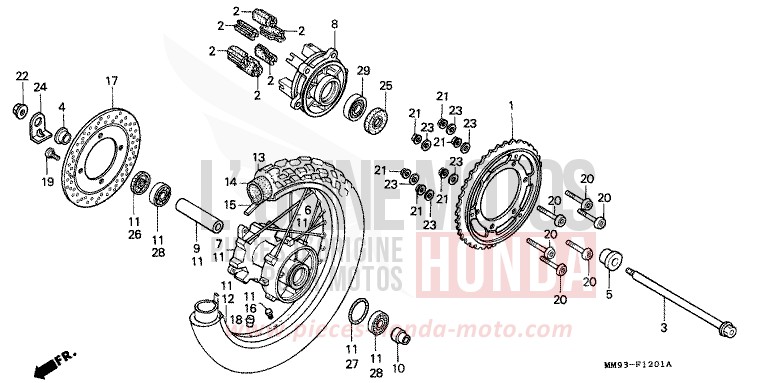 REAR WHEEL (XL600VM/VN/VP/VR) for TRANSALP PR131E (PR131E) from 1992