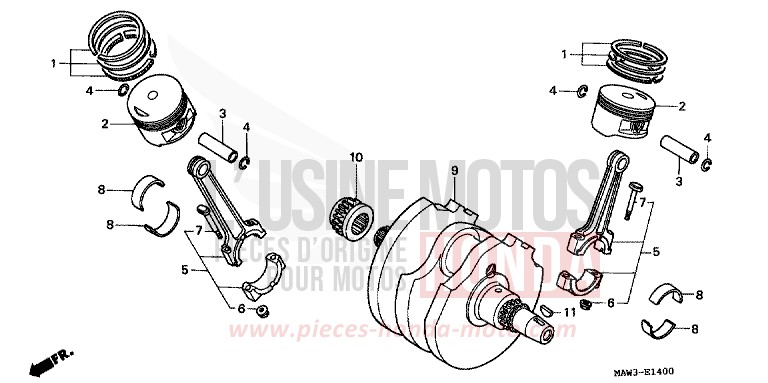 CRANKSHAFT/PISTON for TRANSALP CASSIS RED METALLIC (R217K) from 1996