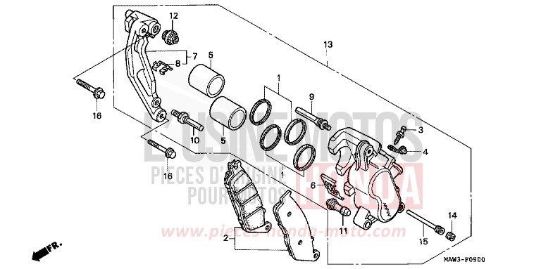FRONT BRAKE CALIPER for TRANSALP CASSIS RED METALLIC (R217K) from 1996