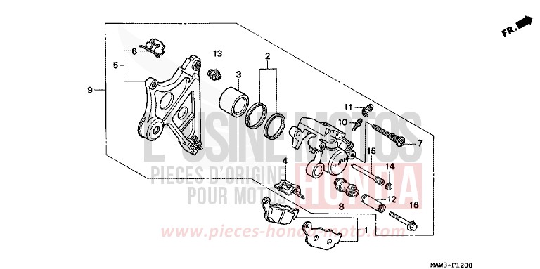 REAR BRAKE CALIPER for TRANSALP CASSIS RED METALLIC (R217K) from 1996