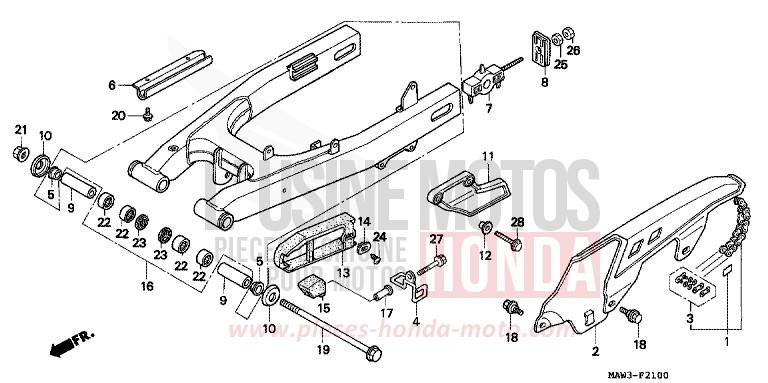 SWINGARM/CHAIN CASE for TRANSALP CASSIS RED METALLIC (R217K) from 1996
