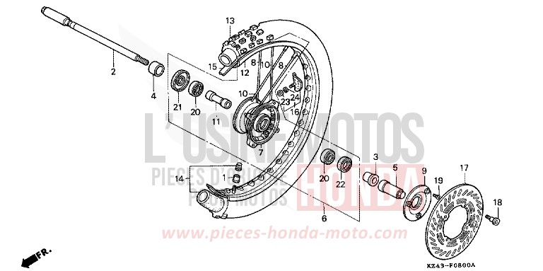 FRONT WHEEL (CR125RL/RM) for CR125R NEUCLEAR RED (R177) from 1991