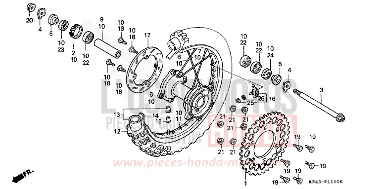 REAR WHEEL (1) for CR125R NEUCLEAR RED (R177) from 1991