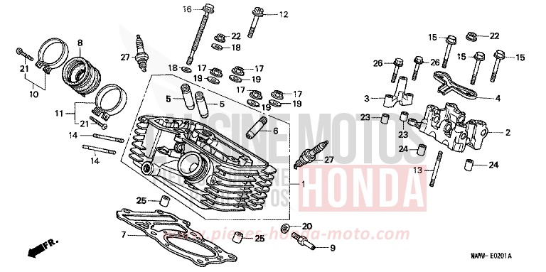 CYLINDER HEAD (REAR) for TRANSALP RADIANT RED METALLIC (R218K) from 1998