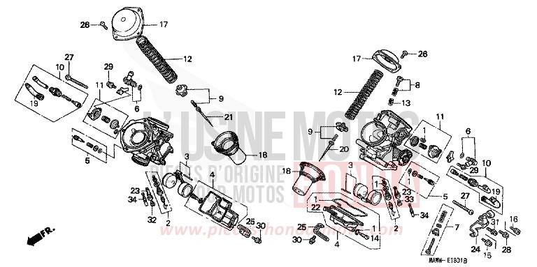 CARBURETOR (COMPONENT PARTS) for TRANSALP RADIANT RED METALLIC (R218K) from 1998