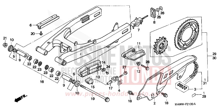 SWINGARM/CHAIN CASE for TRANSALP RADIANT RED METALLIC (R218K) from 1998