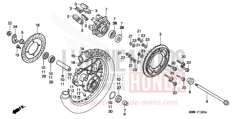 REAR WHEEL for TRANSALP RADIANT RED METALLIC (R218K) from 1997