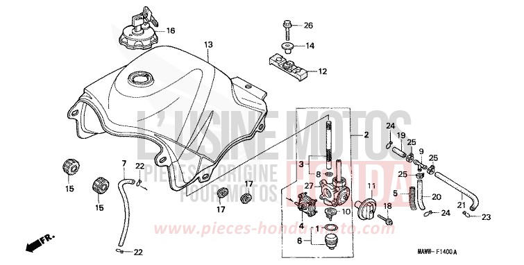 FUEL TANK for TRANSALP RADIANT RED METALLIC (R218K) from 1997