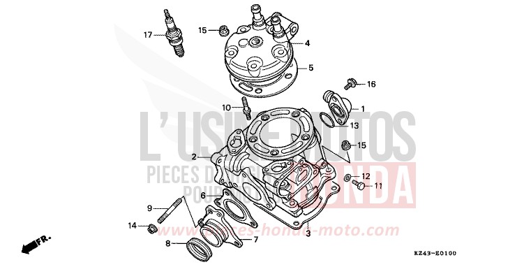 CYLINDER/CYLINDER HEAD for CR125R NEUCLEAR RED (R177) from 1992