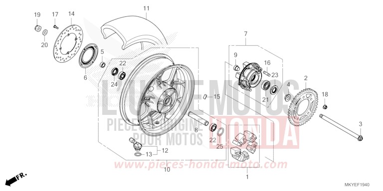 REAR WHEEL for CB650R CANDY CHROMOSPHERE RED (R381) from 2024