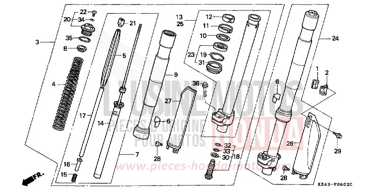 FRONT FORK (CR125RN/RP) for CR125R NEUCLEAR RED (R177) from 1992