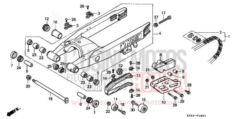 SWINGARM (CR125RM/RN) for CR125R NEUCLEAR RED (R177) from 1992