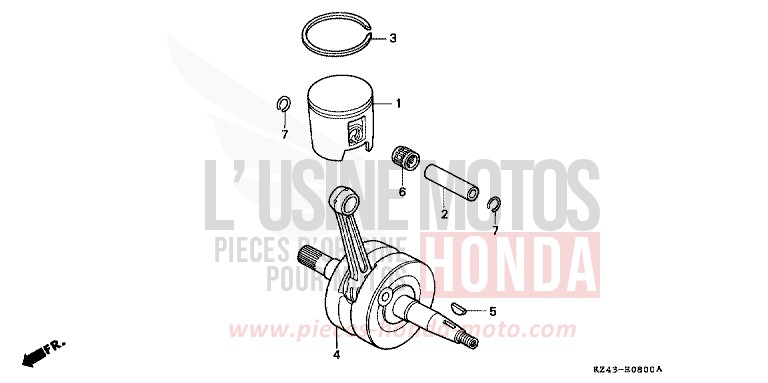 CRANKSHAFT/PISTON for CR125R NEUCLEAR RED (R177) from 1993