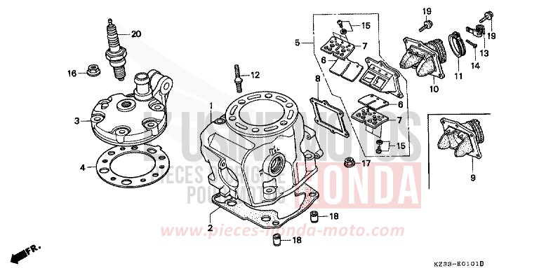 CYLINDER/HEAD for CR250R NEUCLEAR RED (R177) from 1995