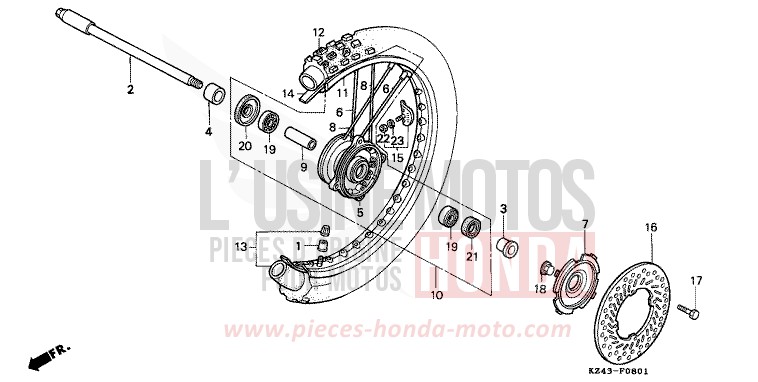FRONT WHEEL (CR125RN/RP/RR) for CR125R NEUCLEAR RED (R177) from 1993