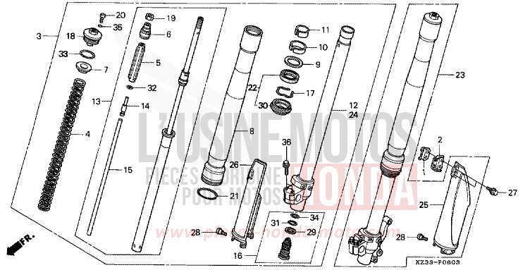 FRONT FORK for CR250R NEUCLEAR RED (R177) from 1995