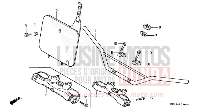 HANDLE PIPE/TOP BRIDGE (CR125RL/RM/RN/RP/RR) for CR125R NEUCLEAR RED (R177) from 1994