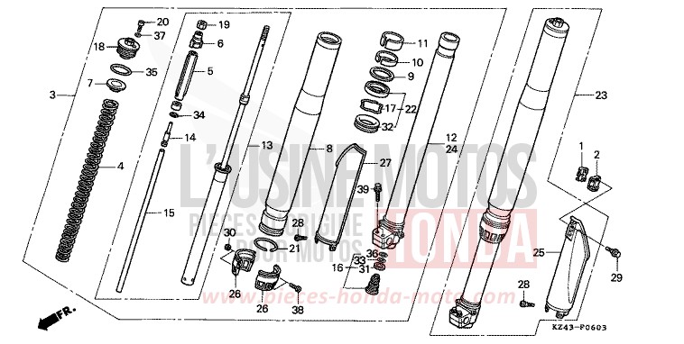 FRONT FORK (CR125RR) for CR125R NEUCLEAR RED (R177) from 1994