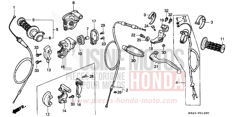 HANDLE LEVER/SWITCH/CABLE for CR125R NEUCLEAR RED (R177) from 1995