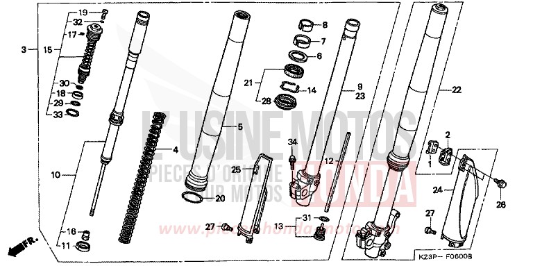 FRONT FORK (1) for CR250R NEUCLEAR RED (R177) from 1997