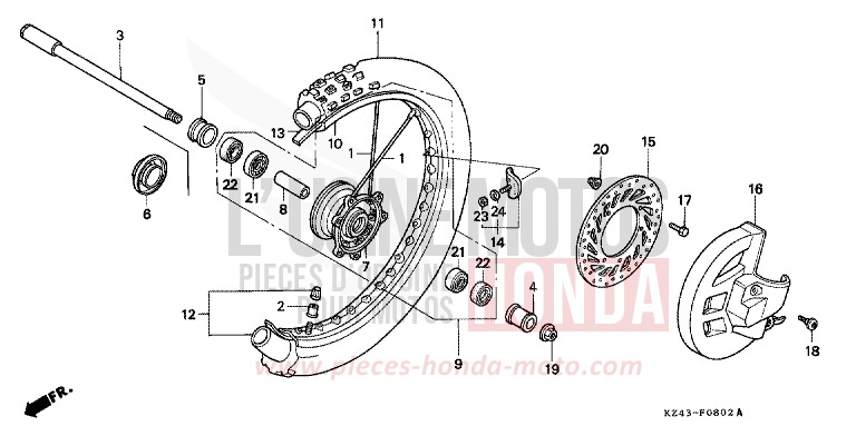 FRONT WHEEL (CR125RS/RT/RV) for CR125R NEUCLEAR RED (R177) from 1995