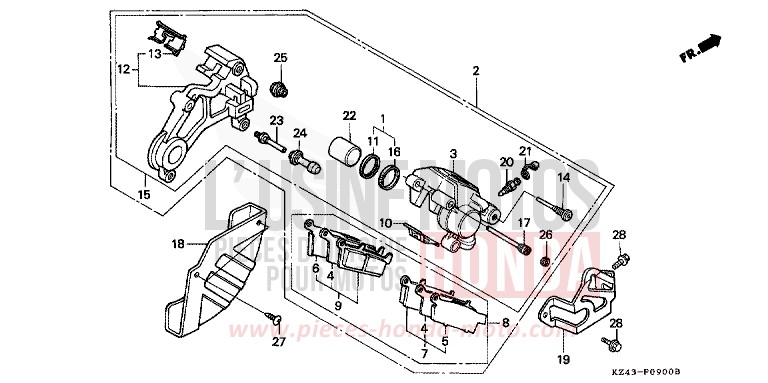 REAR BRAKE CALIPER for CR125R NEUCLEAR RED (R177) from 1995