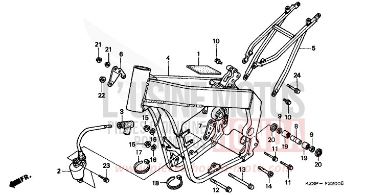 FRAME BODY (1) for CR250R NEUCLEAR RED (R177) from 1997