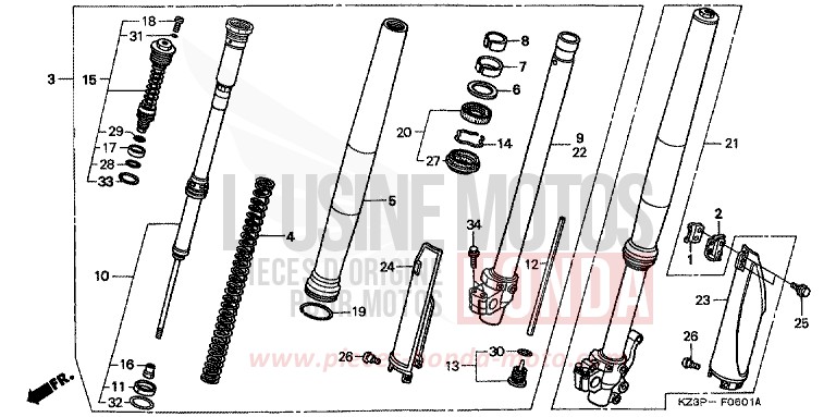 FRONT FORK (2) for CR250R NEUCLEAR RED (R177) from 1998