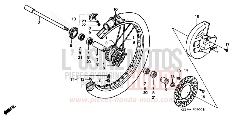 FRONT WHEEL for CR250R NEUCLEAR RED (R177) from 1998