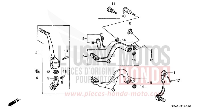 PEDAL/KICK STARTER ARM for CR125R NEUCLEAR RED (R177) from 1996