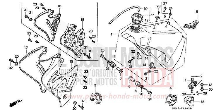 FUEL TANK (CR125RP/RR/RS/RT/RV) for CR125R NEUCLEAR RED (R177) from 1997