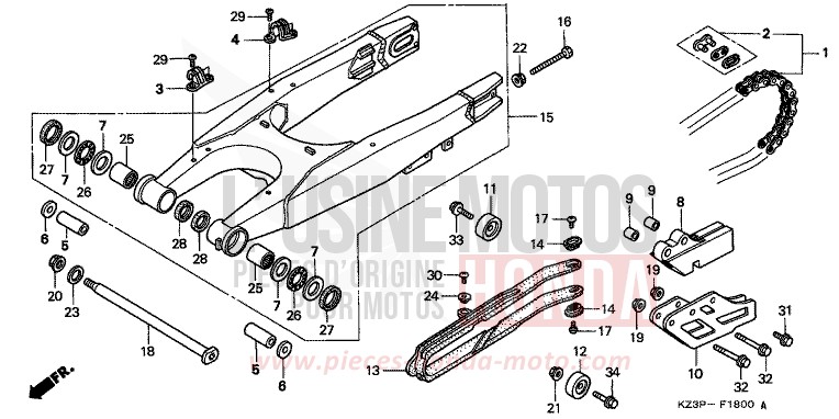 FORCELLONE per CR250R NEUCLEAR RED (R177) del 1999