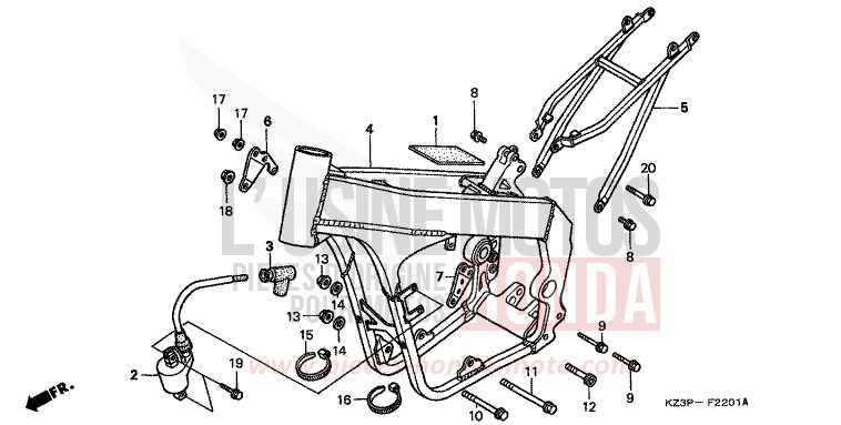 FRAME BODY (2) for CR250R NEUCLEAR RED (R177) from 1999