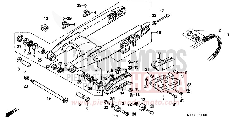 SWINGARM (CR125RV) for CR125R NEUCLEAR RED (R177) from 1997