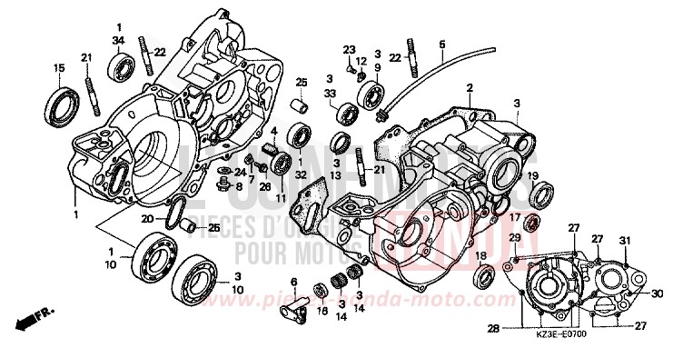 CRANKCASE for CR250R EXPLOSION RED (R254) from 2000