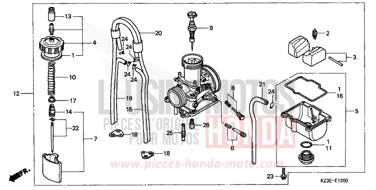CARBURATORE (1) per CR250R EXPLOSION RED (R254) del 2000