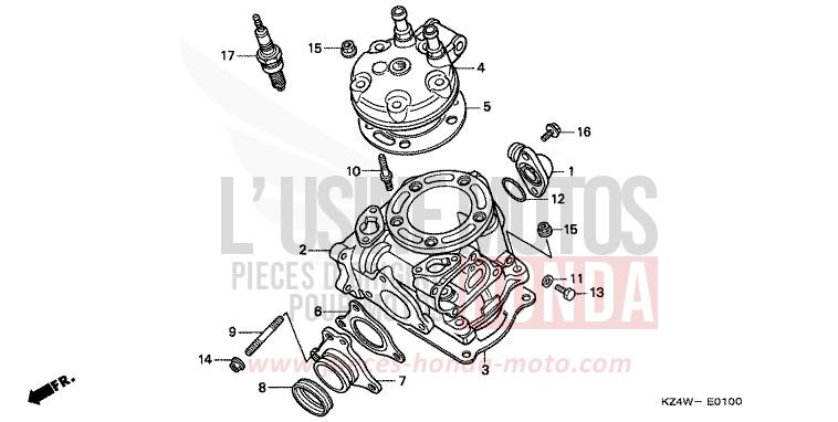 CYLINDER/CYLINEDR HEAD for CR125R NEUCLEAR RED (R177) from 1998