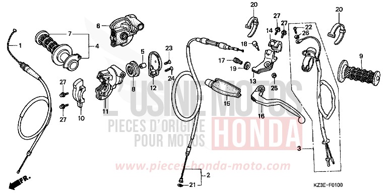 LEVA MANUBRIO per CR250R EXPLOSION RED (R254) del 2000
