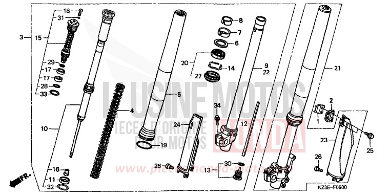 FRONT FORK for CR250R EXPLOSION RED (R254) from 2000