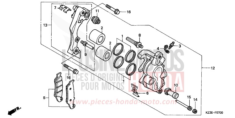 FRONT BRAKE CALIPER for CR250R EXPLOSION RED (R254) from 2000