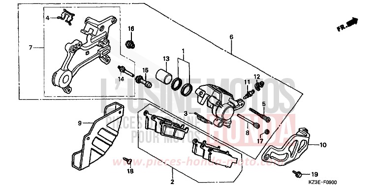 REAR BRAKE CALIPER for CR250R EXPLOSION RED (R254) from 2000