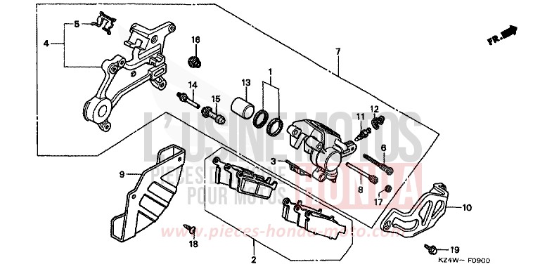 REAR BRAKE CALIPER for CR125R NEUCLEAR RED (R177) from 1998