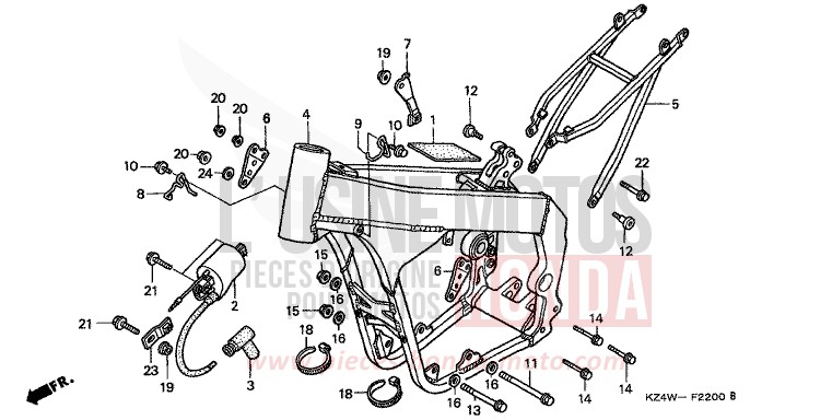 FRAME BODY/ IGNITION COIL for CR125R NEUCLEAR RED (R177) from 1998