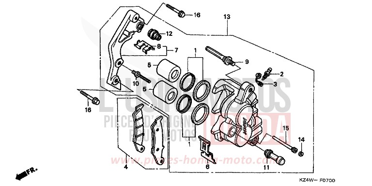 FRONT BRAKE CALIPER for CR125R NEUCLEAR RED (R177) from 1999