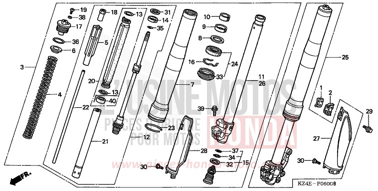 FRONT FORK for CR125R EXPLOSION RED (R254) from 2000